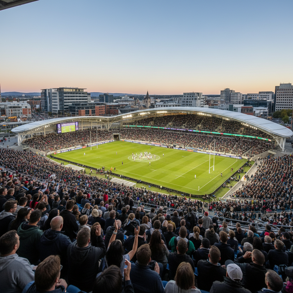 Te Kaha stadium, a modern architectural marvel, stands as a symbol of Christchurch's post-earthquake rebirth and recovery.