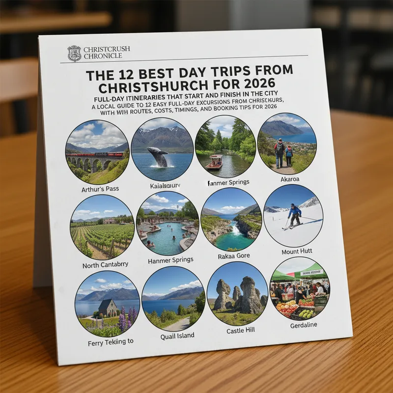 Photorealistic regional news photograph showcasing Christchurch city with snow-capped mountains in the background.