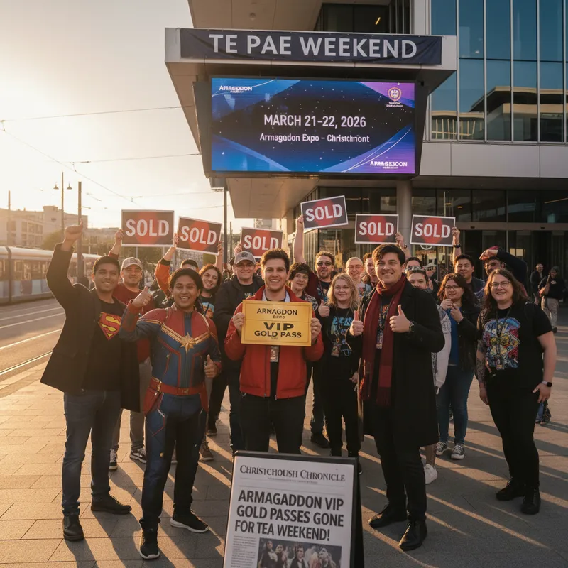 A sold-out Christchurch Armageddon VIP Gold Pass contrasts with the availability of general entry tickets for the Te Pae expo.