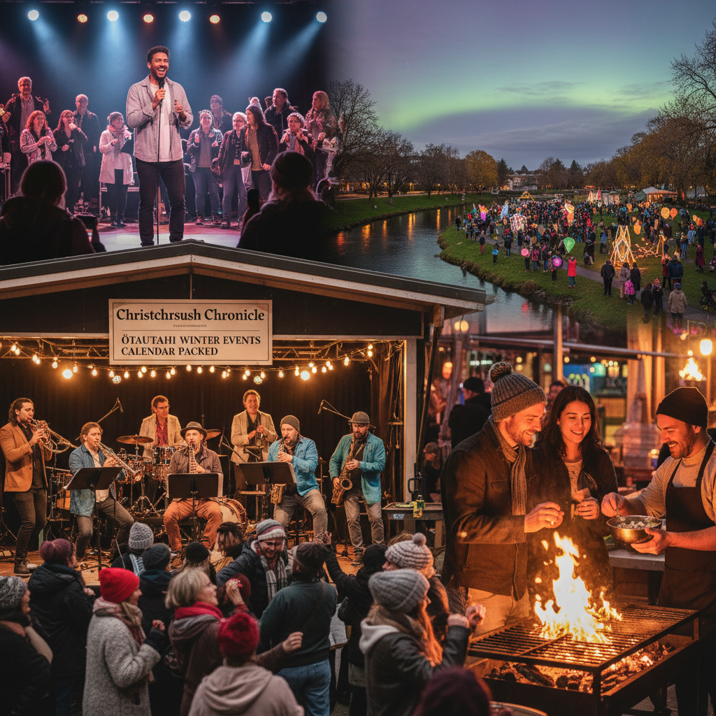 Wigram Airforce Museum hosts winter festival with live band and food stalls in Christchurch.