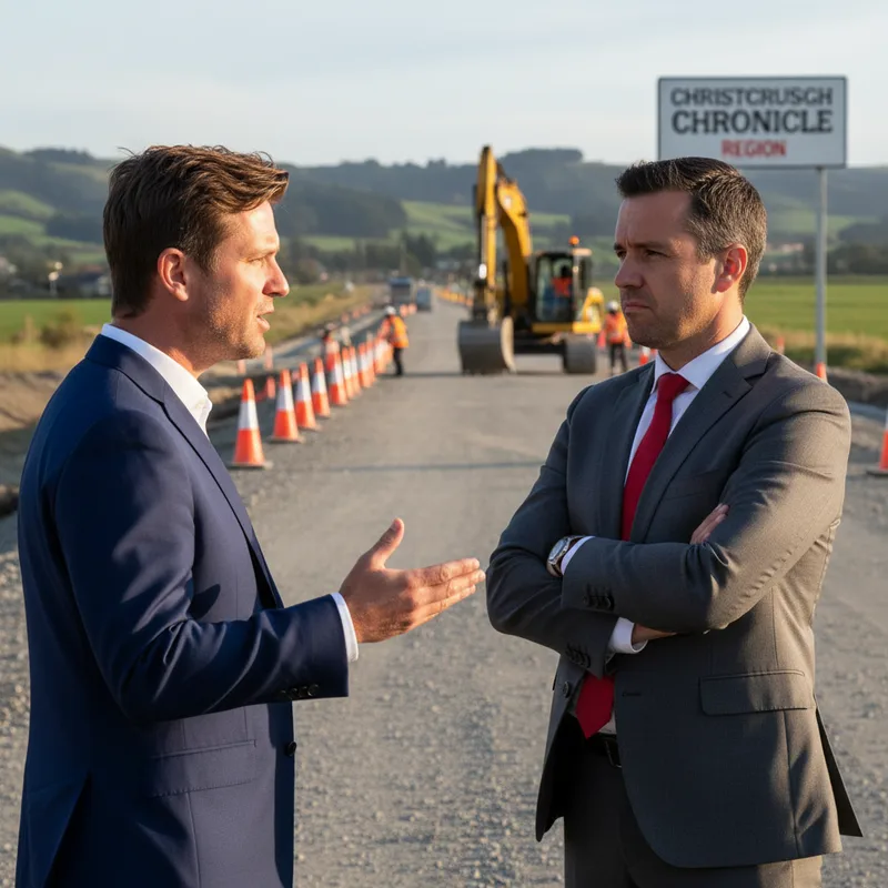 New Zealand politicians Matt Doocey and Dan Rosewarne in a debate about the economy and local roads.