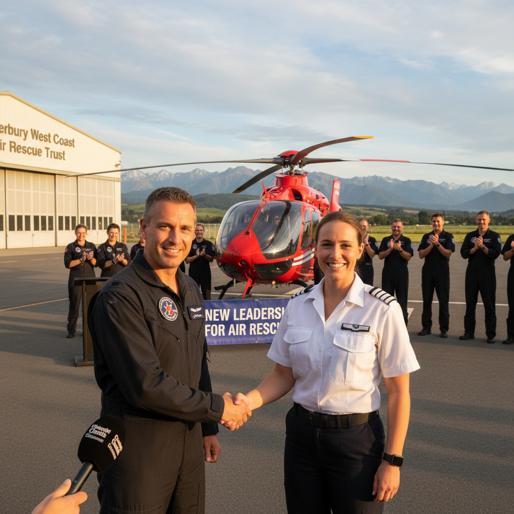 Anton Drazevic stands in front of a helicopter, appointed chief executive of air rescue services.